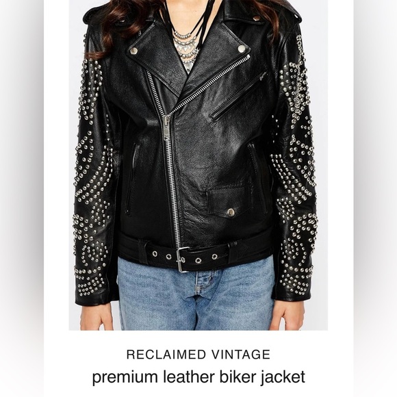 ASOS Reclaimed Vintage Black Real Leather Biker
Jacket Moto Stud ASOS H&M Zara M - Picture 2 of 16